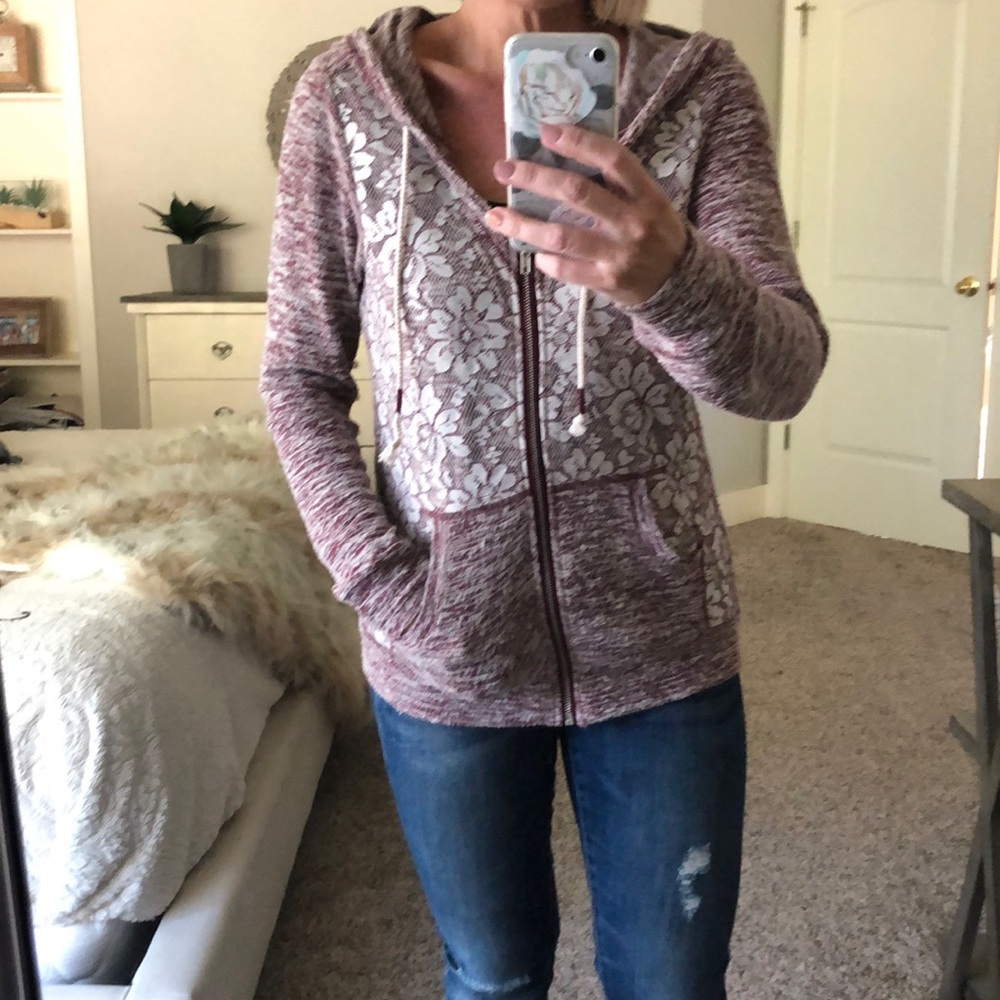 Maroon and lace soft hoodie